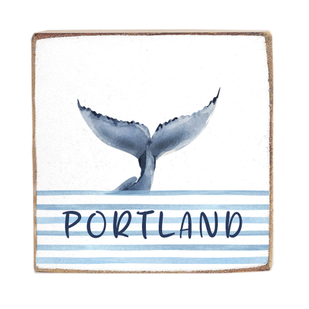 Blue Whale Tail Personalized Square Block