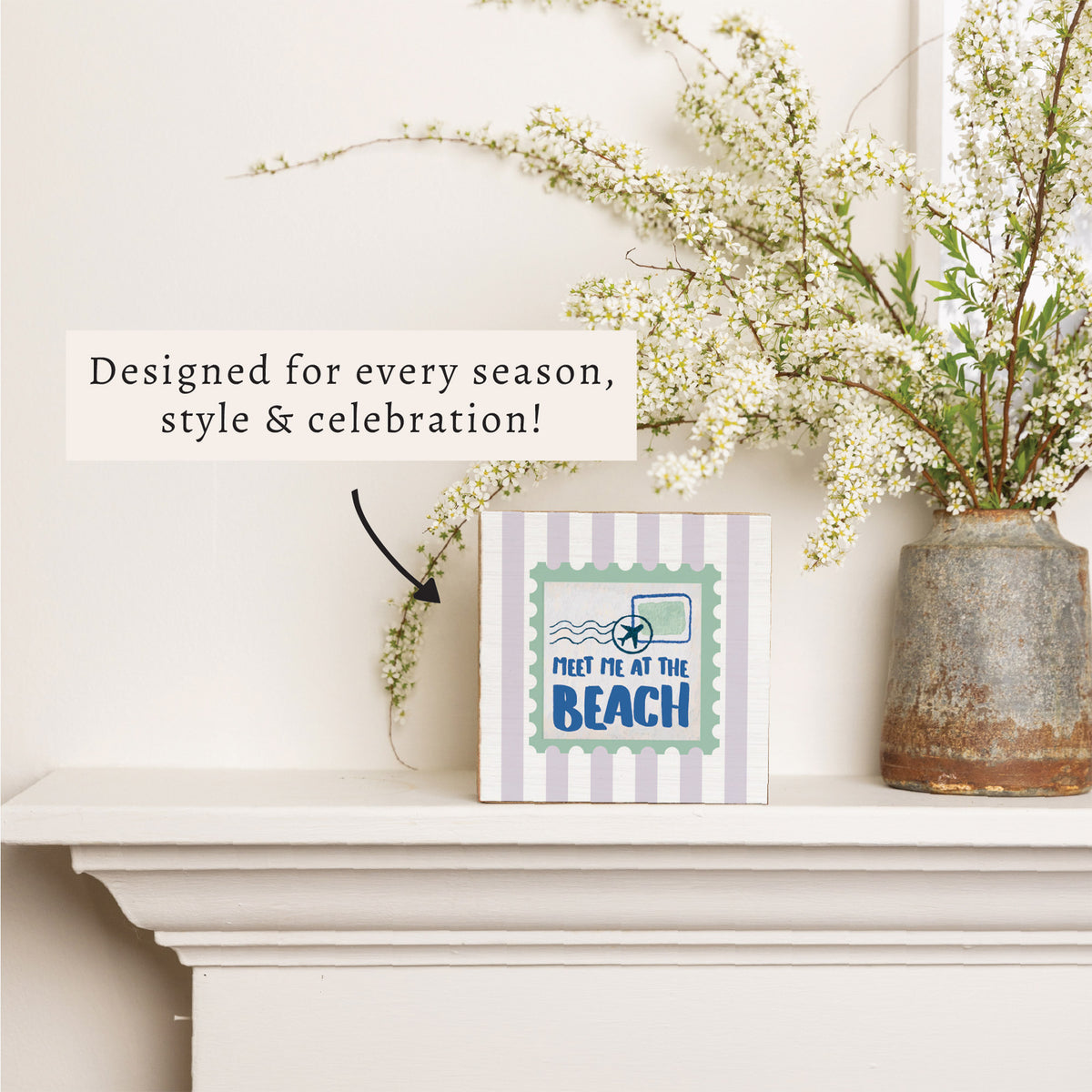Meet Me At The Beach Stamp Block Sign