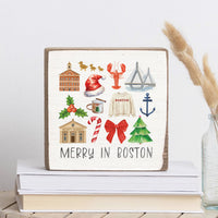 Merry In Boston Square Block Sign