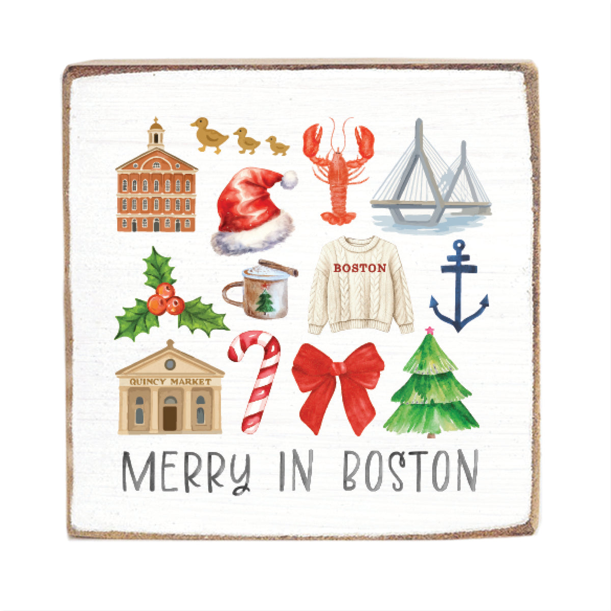Merry In Boston Square Block Sign