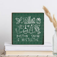 Boston Snow And Mistletoe Square Block Sign