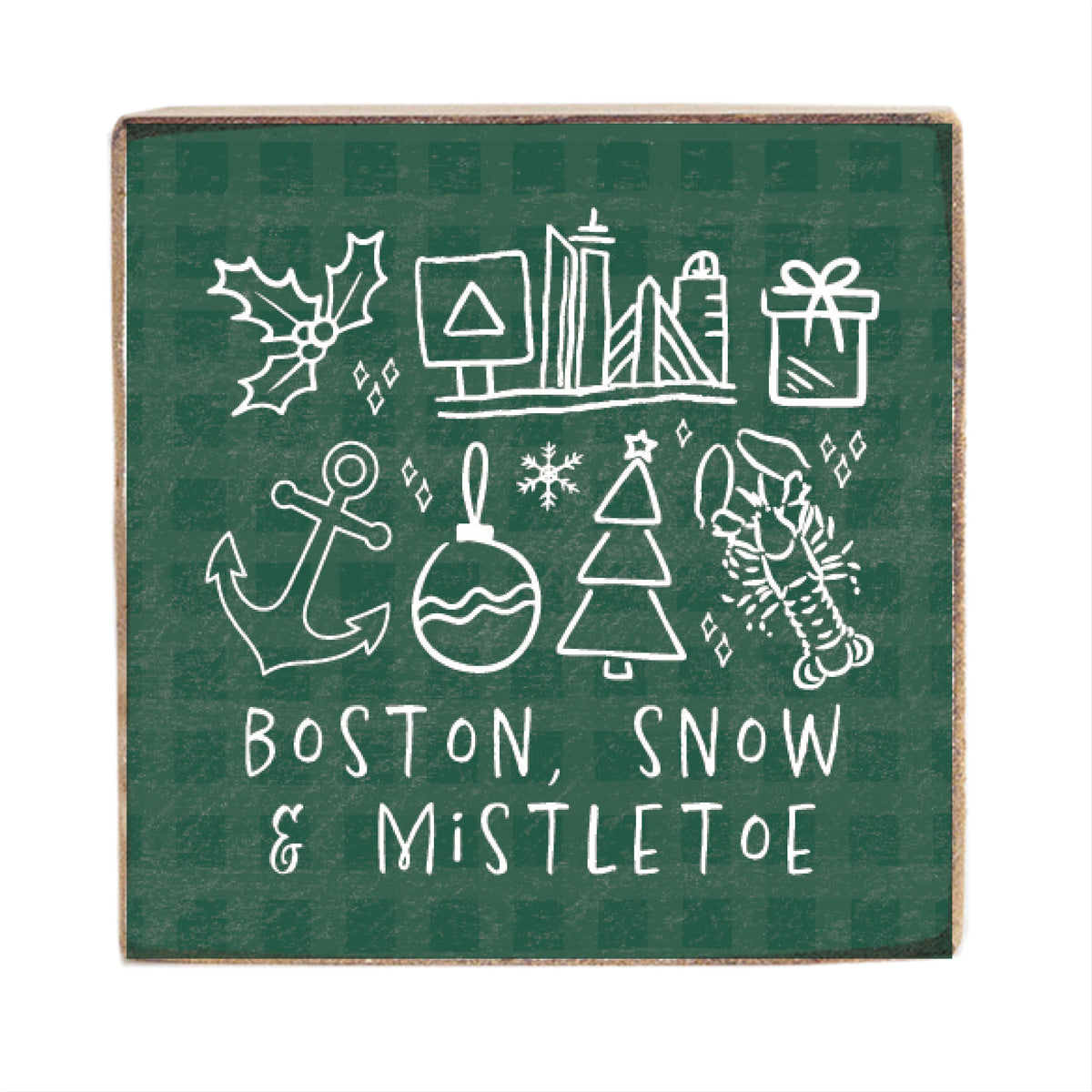 Boston Snow And Mistletoe Square Block Sign