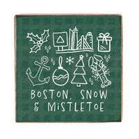 Boston Snow And Mistletoe Square Block Sign