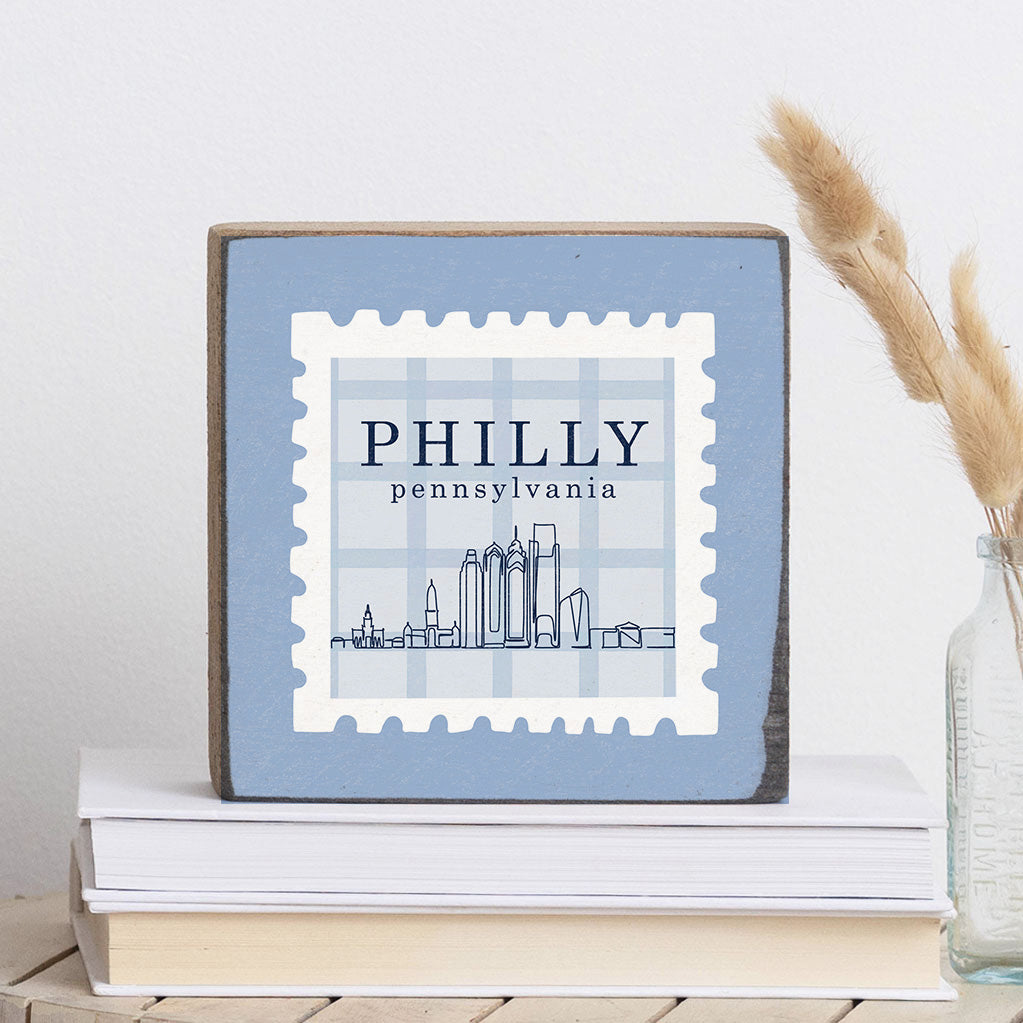 Philly Skyline Stamp Block Sign