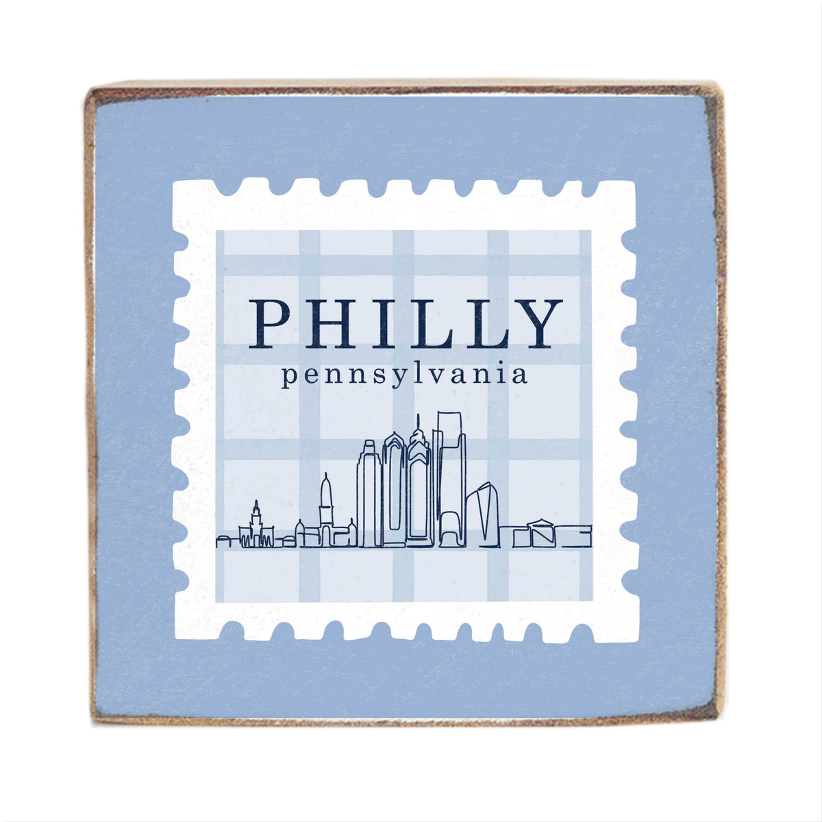 Philly Skyline Stamp Block Sign