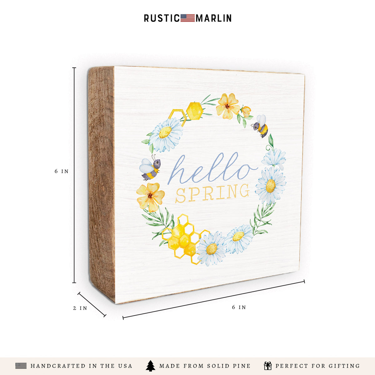 Hello Spring Wreath Block Sign