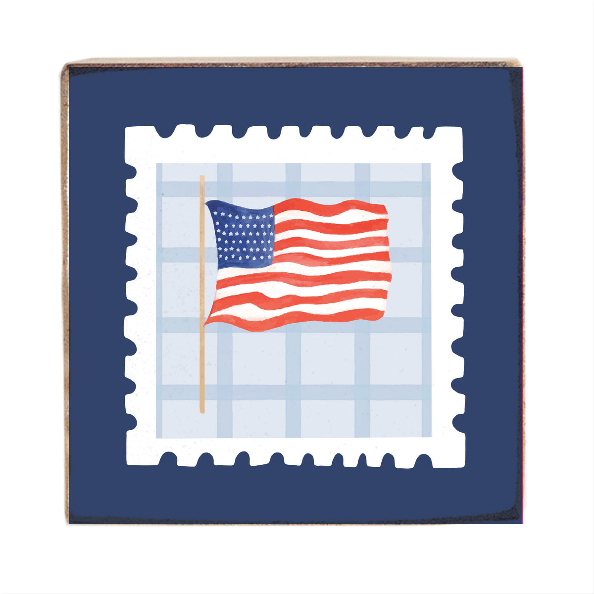 America Flag In Stamp Square Block Sign