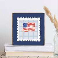 America Flag In Stamp Square Block Sign