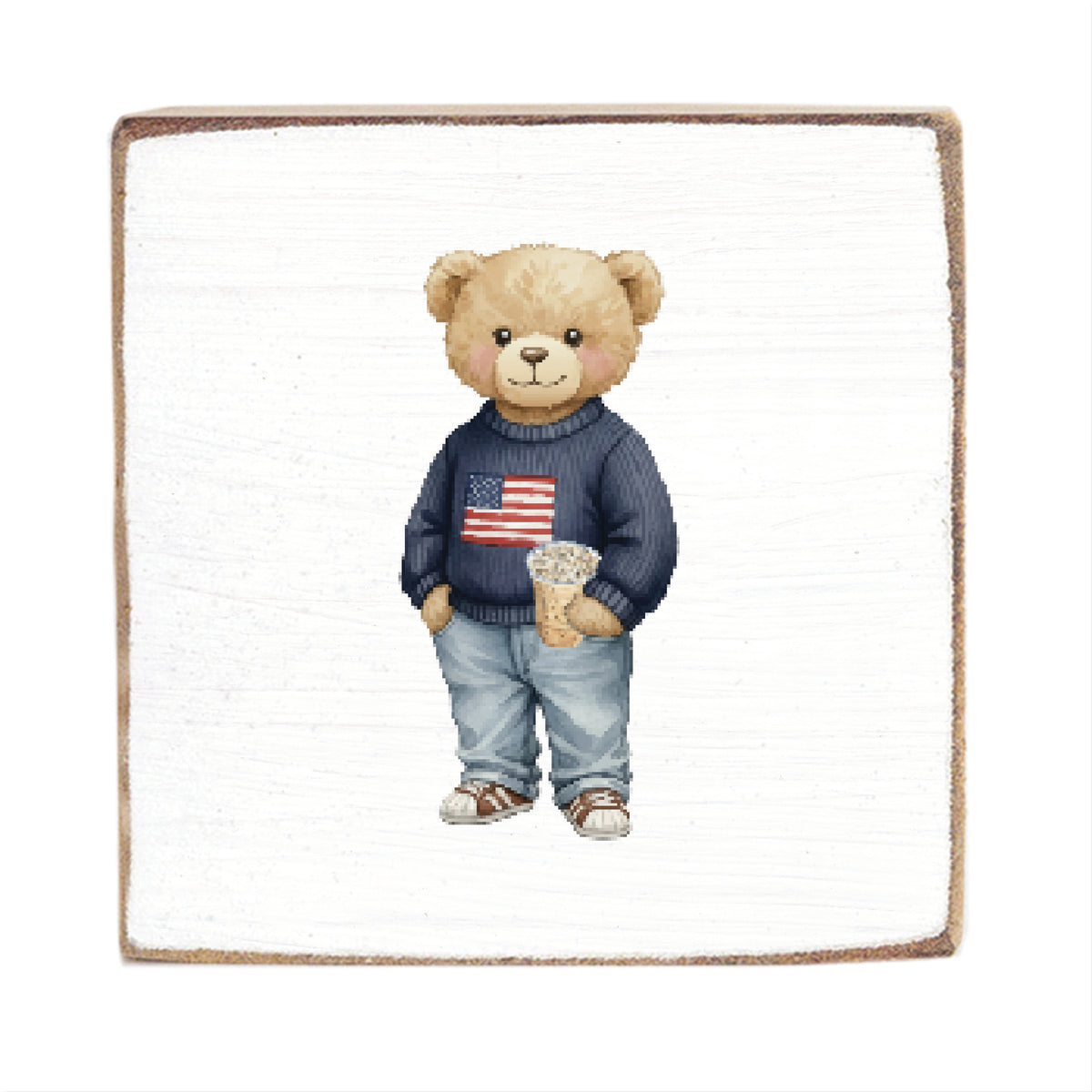 Teddy Bear American Iced Coffee Block Sign