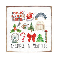 Merry In Seattle Icons Block Sign