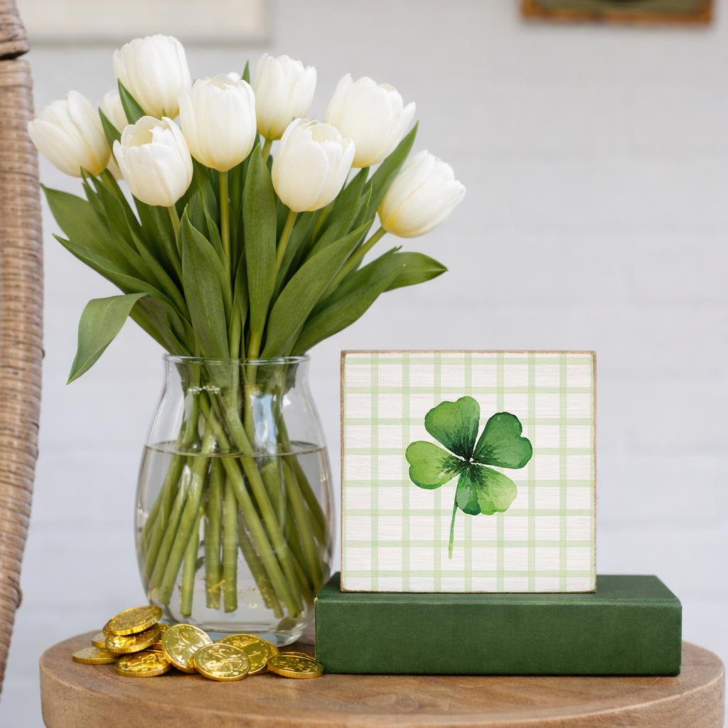 Shamrock Gingham Block Sign