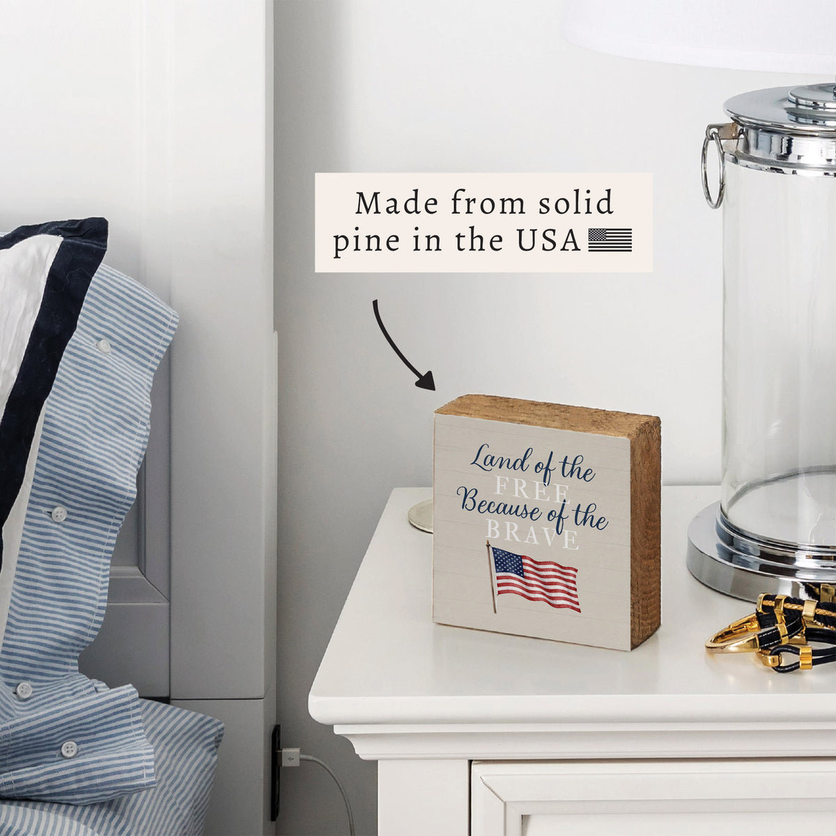 Land of the Free Waving Flag Block Sign