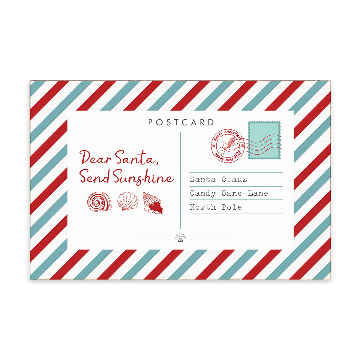 Dear Santa Send Sunshine Postcard Block Sign