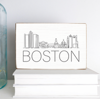 Boston Line Art Skyline Block Sign