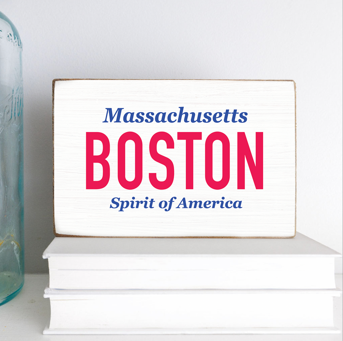 Boston License Plate Decorative Wooden Block