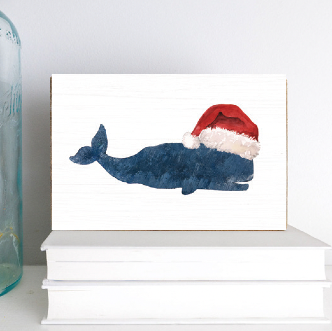 Santa Whale Decorative Wooden Block