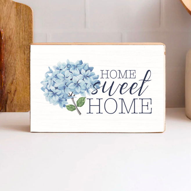 Endless Summer Hydrangea Home Sweet Home Decorative Wooden Block