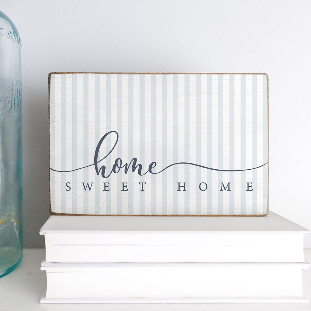 Blue and White Striped Home Sweet Home Decorative Wooden Block