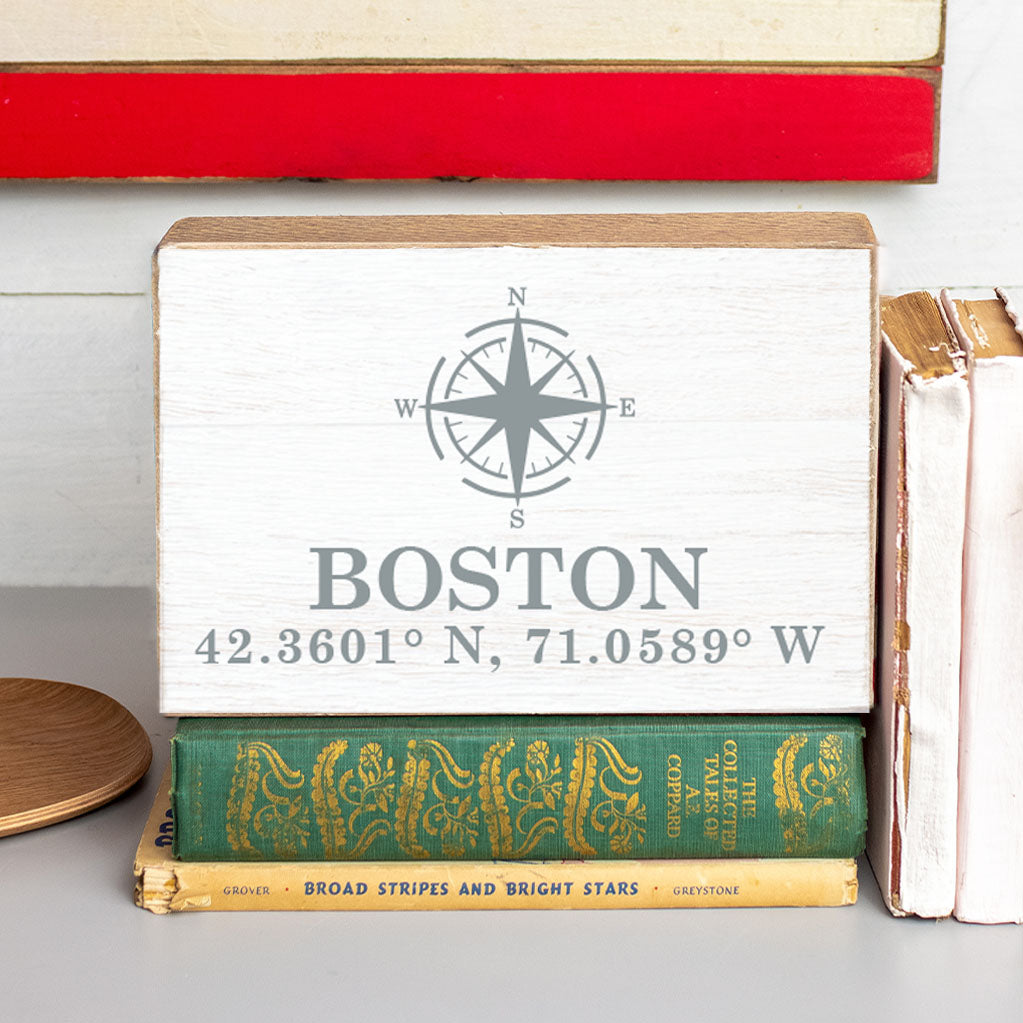 Compass + Coordinates Personalized Block Sign