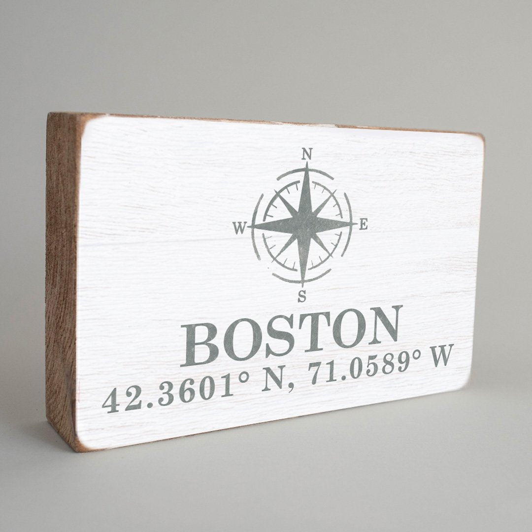 Compass + Coordinates Personalized Block Sign