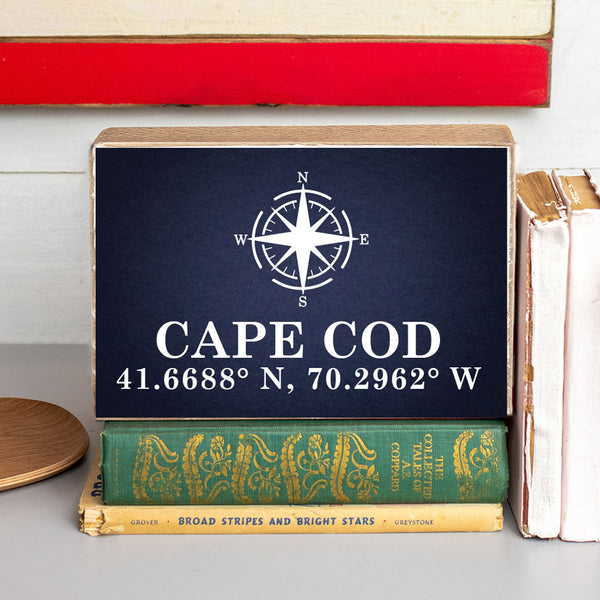 Compass + Coordinates Navy Personalized Block Sign