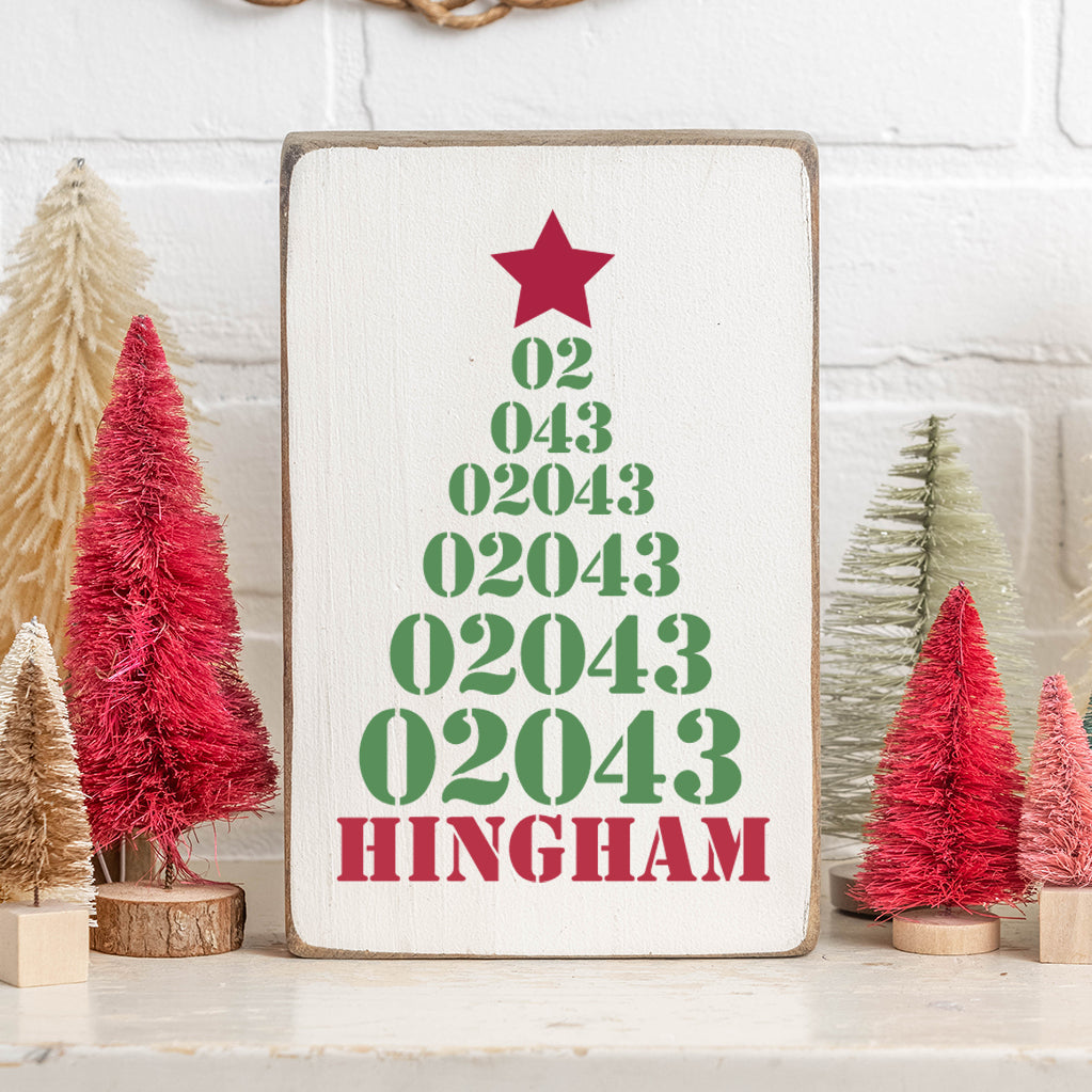 Christmas Tree Zip Code Personalized Block Sign