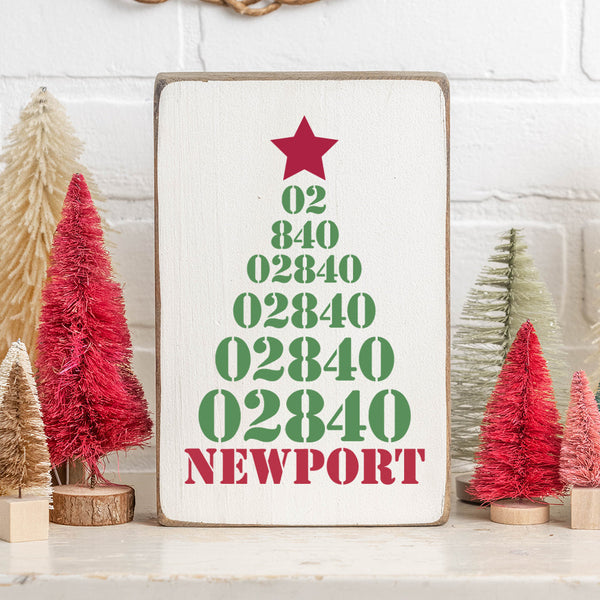 Christmas Tree Zip Code Personalized Block Sign