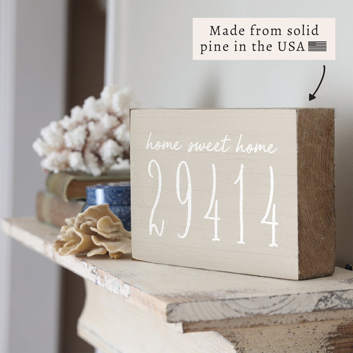 Home Sweet Home Taupe Personalized Zipcode Block Sign