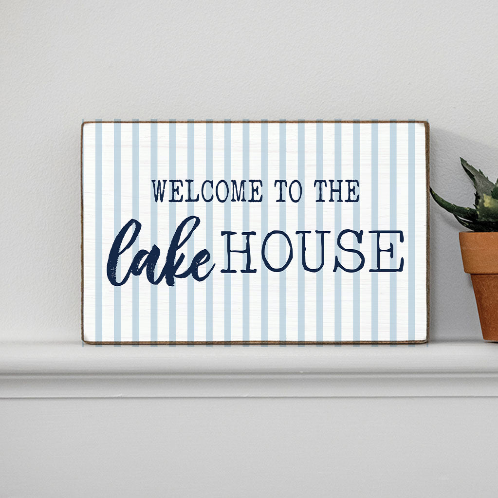 Blue Striped Welcome To The Lake House XL Block Sign