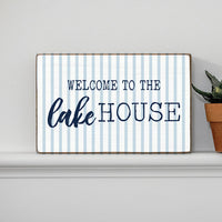 Blue Striped Welcome To The Lake House XL Block Sign