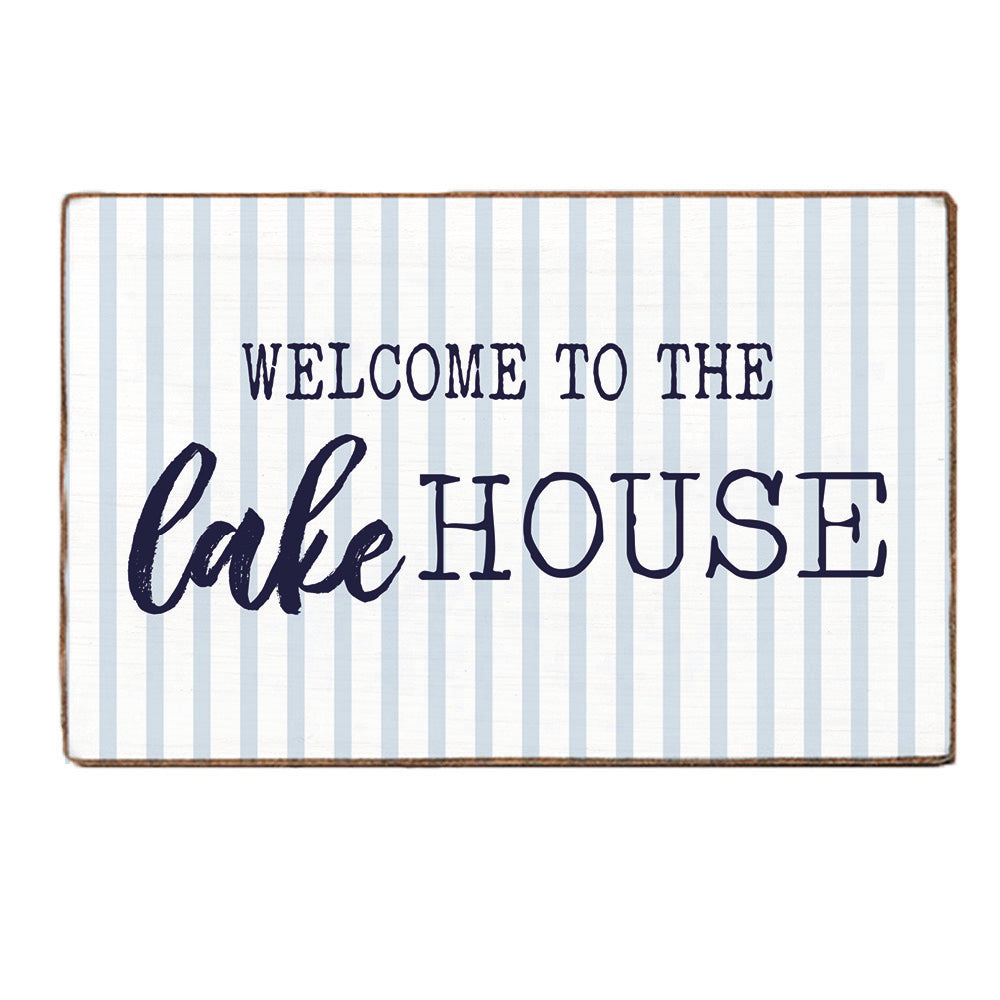 Blue Striped Welcome To The Lake House XL Block Sign