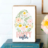 Floral Easter Egg Happy Easter Block Sign