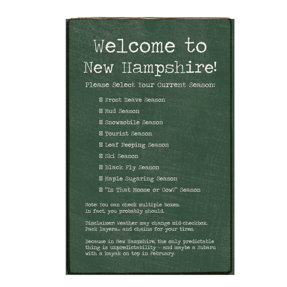 Welcome To New Hampshire Season XL Block Sign