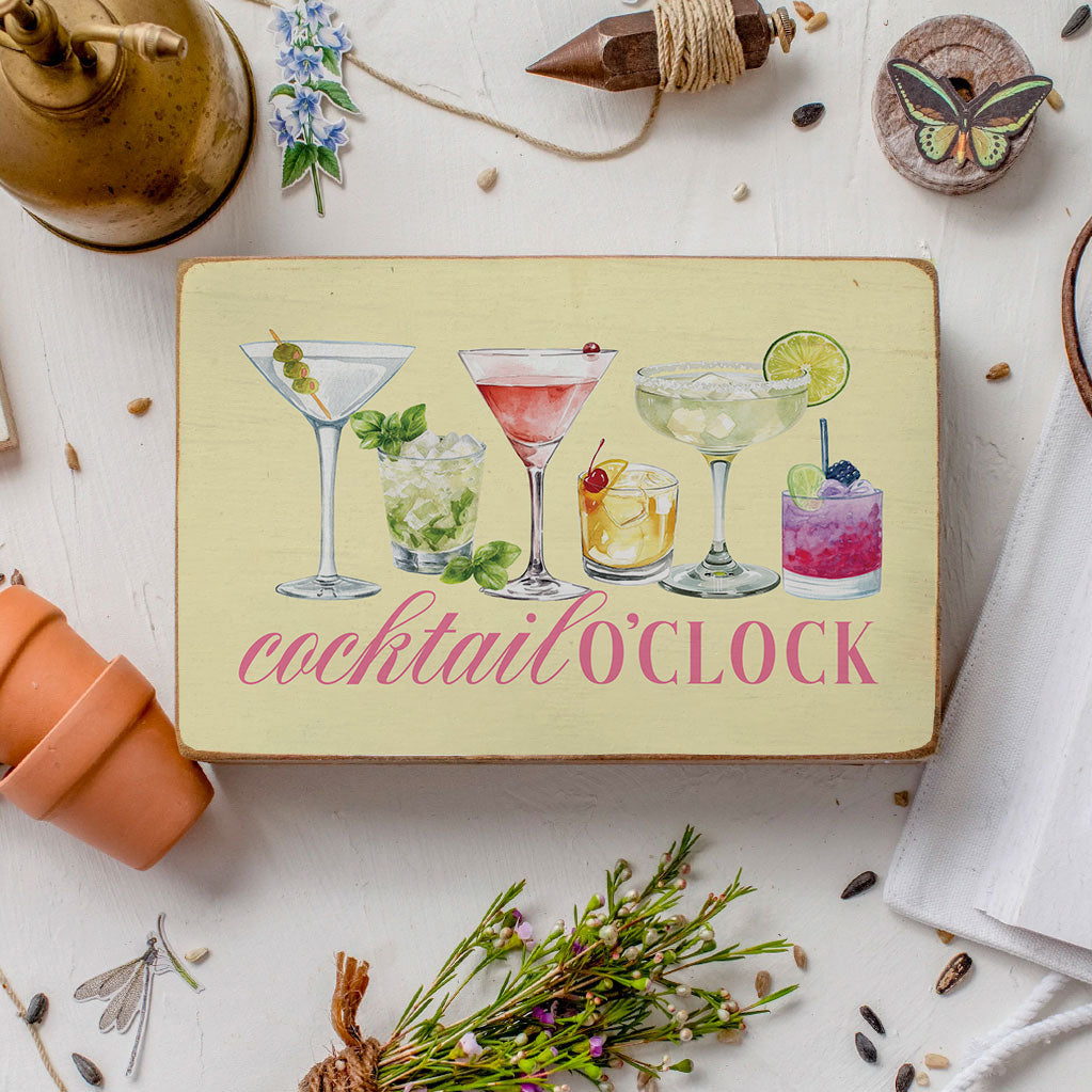 Cocktail O'Clock Block Sign