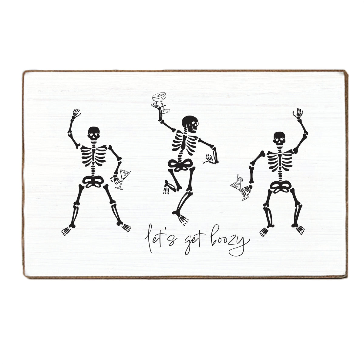 Skeletons Getting Boozy Wood Block