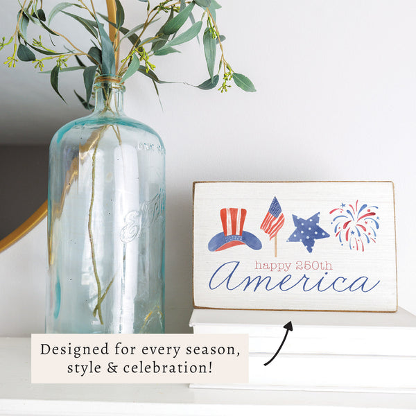 America Happy 250th Icons Block Sign