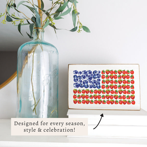 American Flag Berries Block Sign