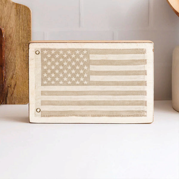 American Vintage Flag Whitewash Block Sign