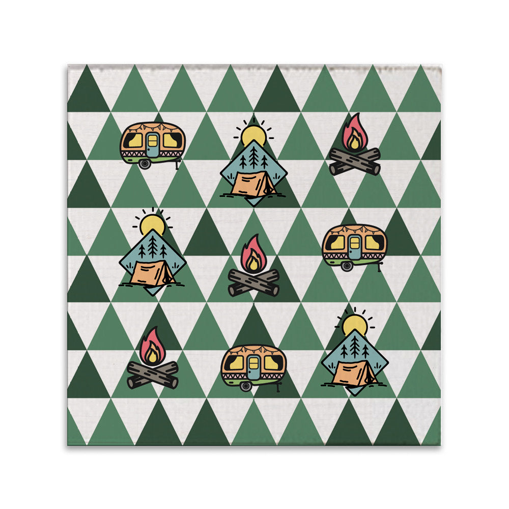 Modern Green Mountain Camping Icons Coaster