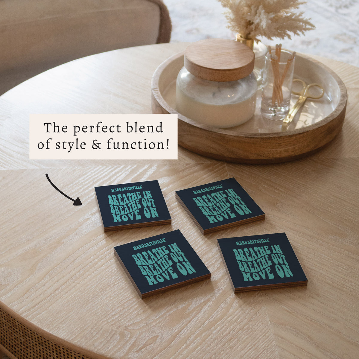 *Breathe In Breathe Out Navy In Coaster Set