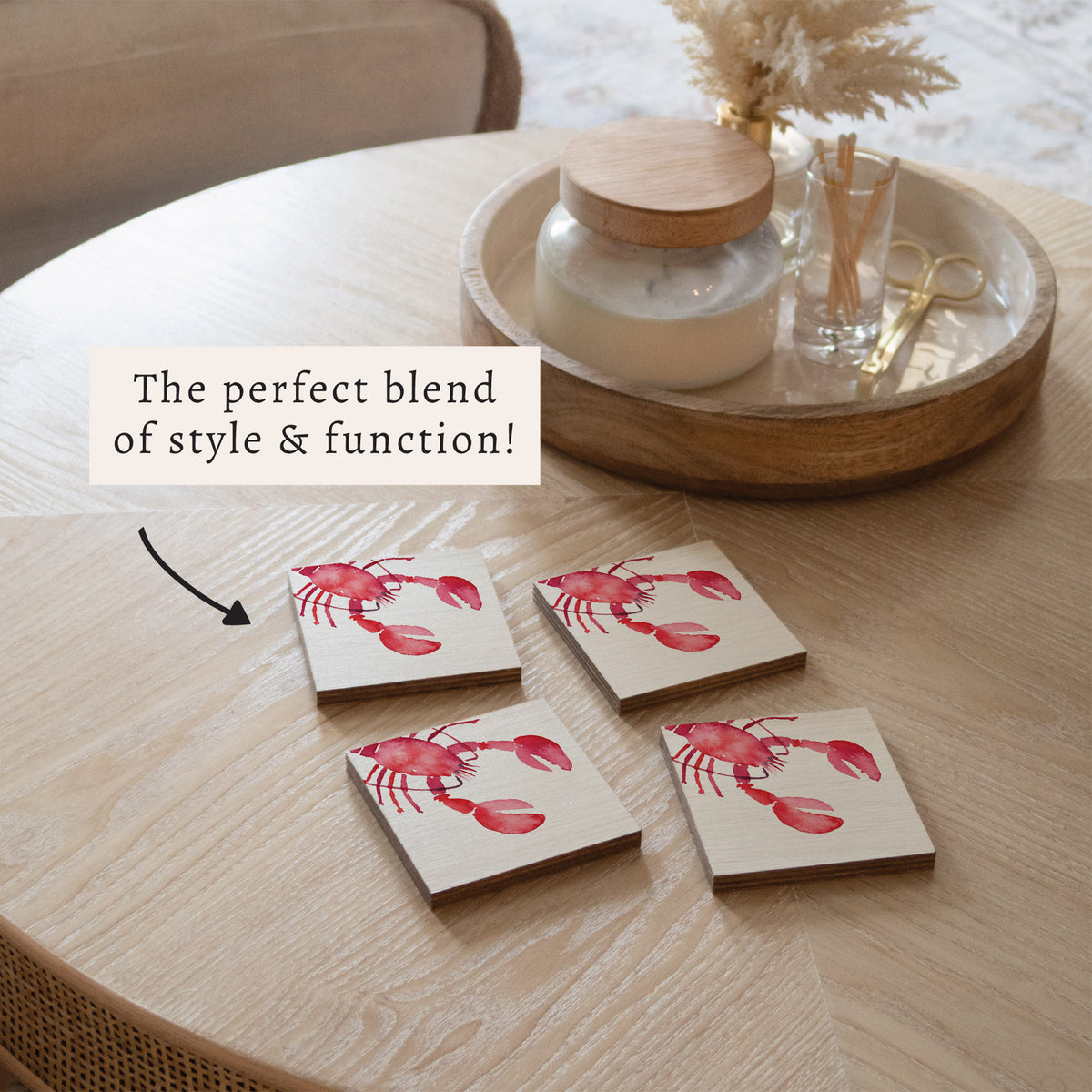 Lobster Watercolor Coaster Set