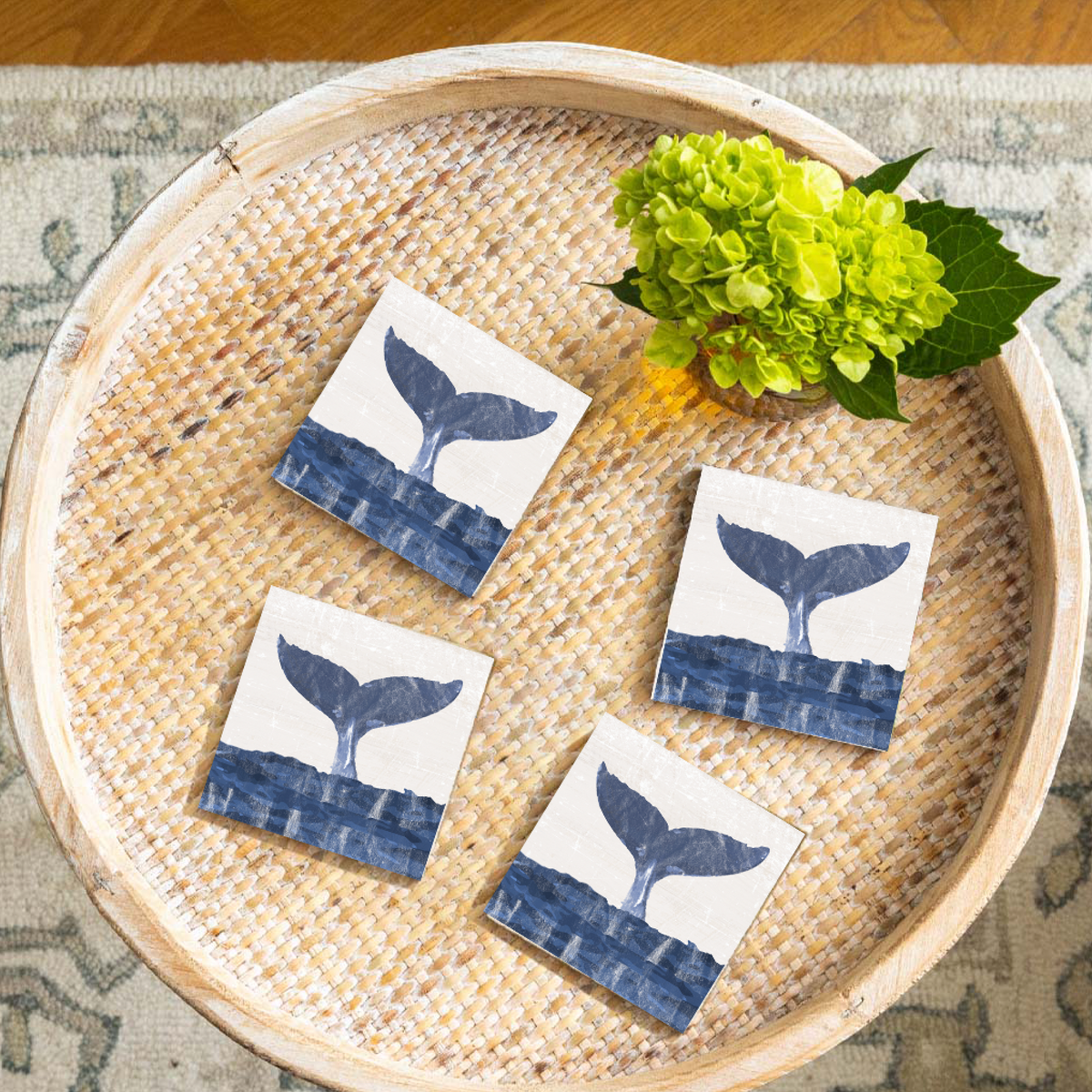 Indigo Whale Tail Coaster Set