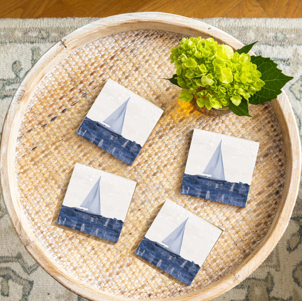 Indigo Sailboat Coaster Set