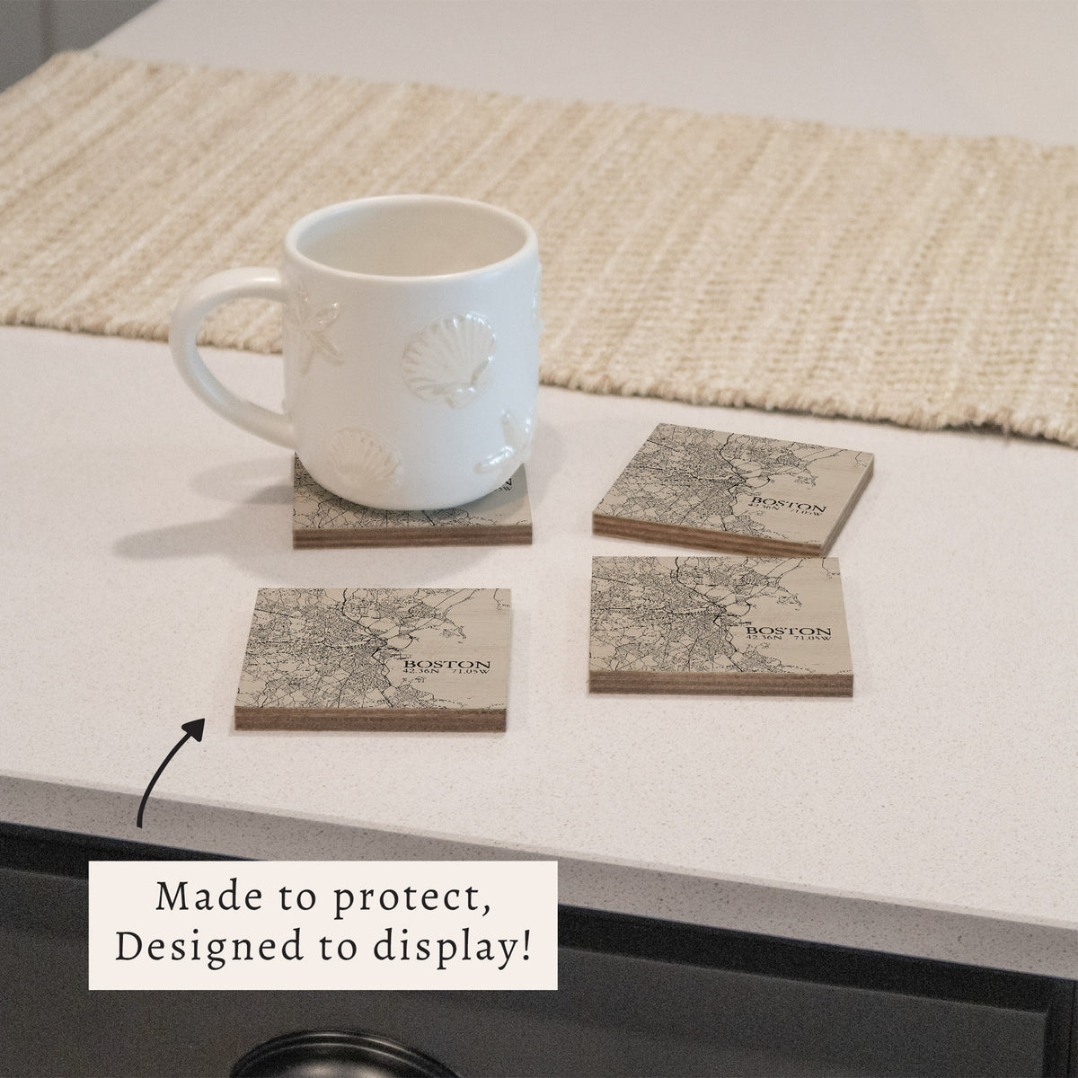 Boston Neutral City Map Coaster Set