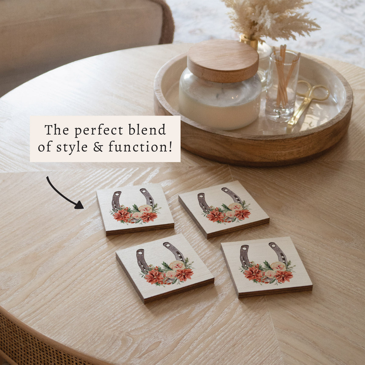 Floral Horseshoe Coaster Set