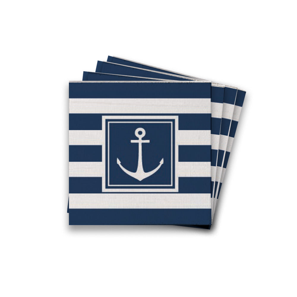 Navy Anchor Stripes Coaster