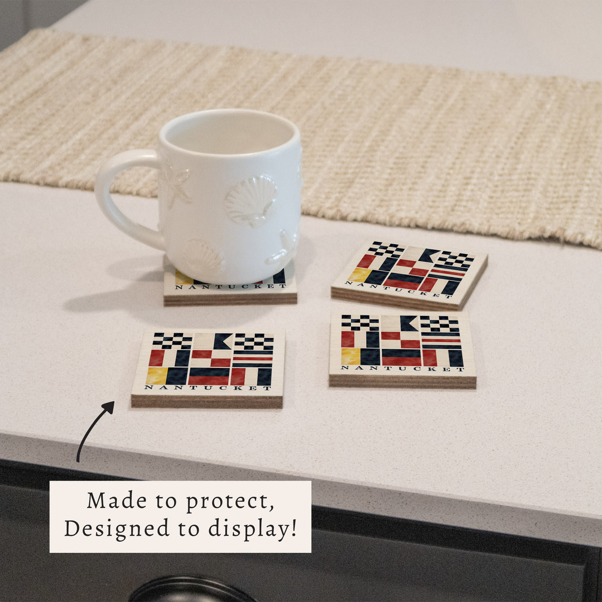 Nautical Flag Nantucket Coaster Set | Wood Coasters
