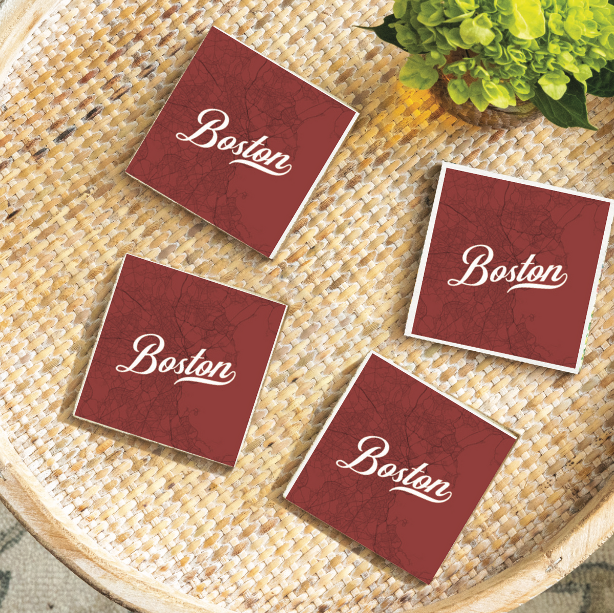 Boston Brownstone Red Map Coaster Set