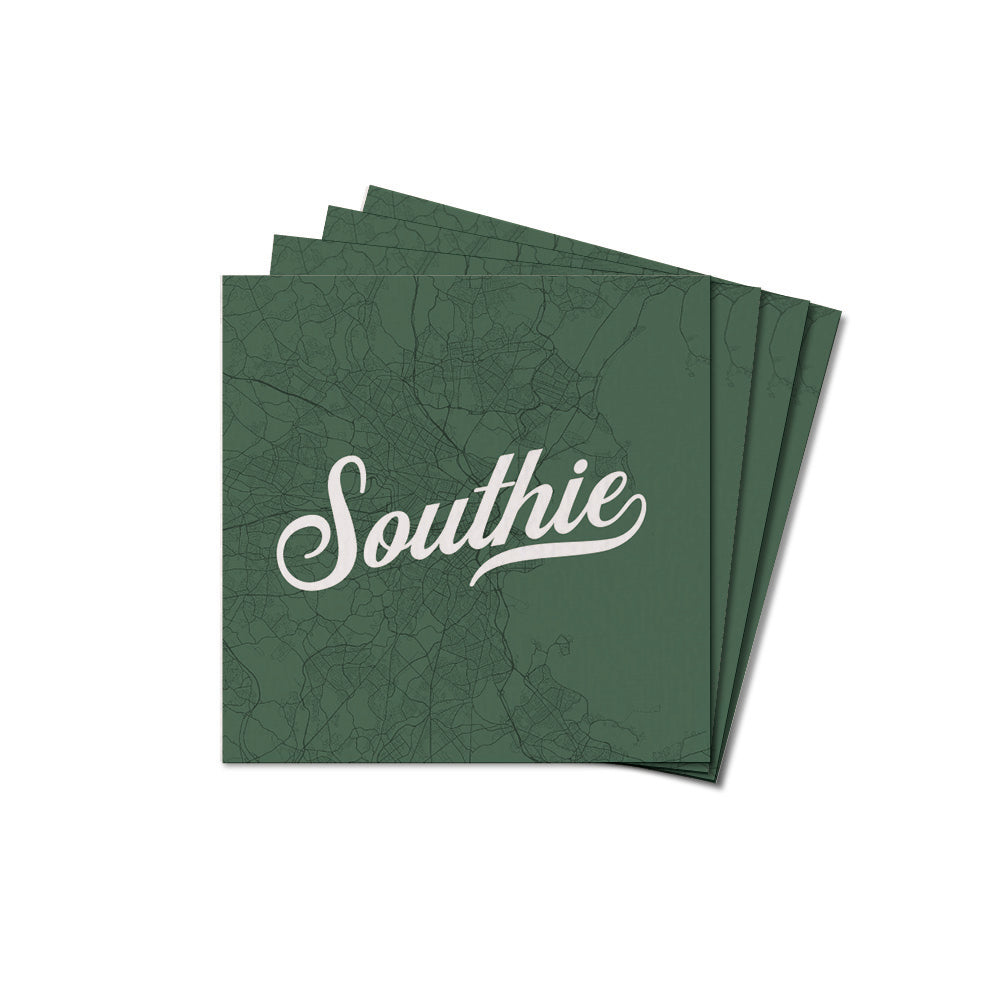 Southie Vintage Green City Map Coaster Set