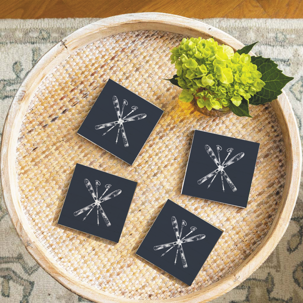 Navy Blue Ski Decorative Coaster Set